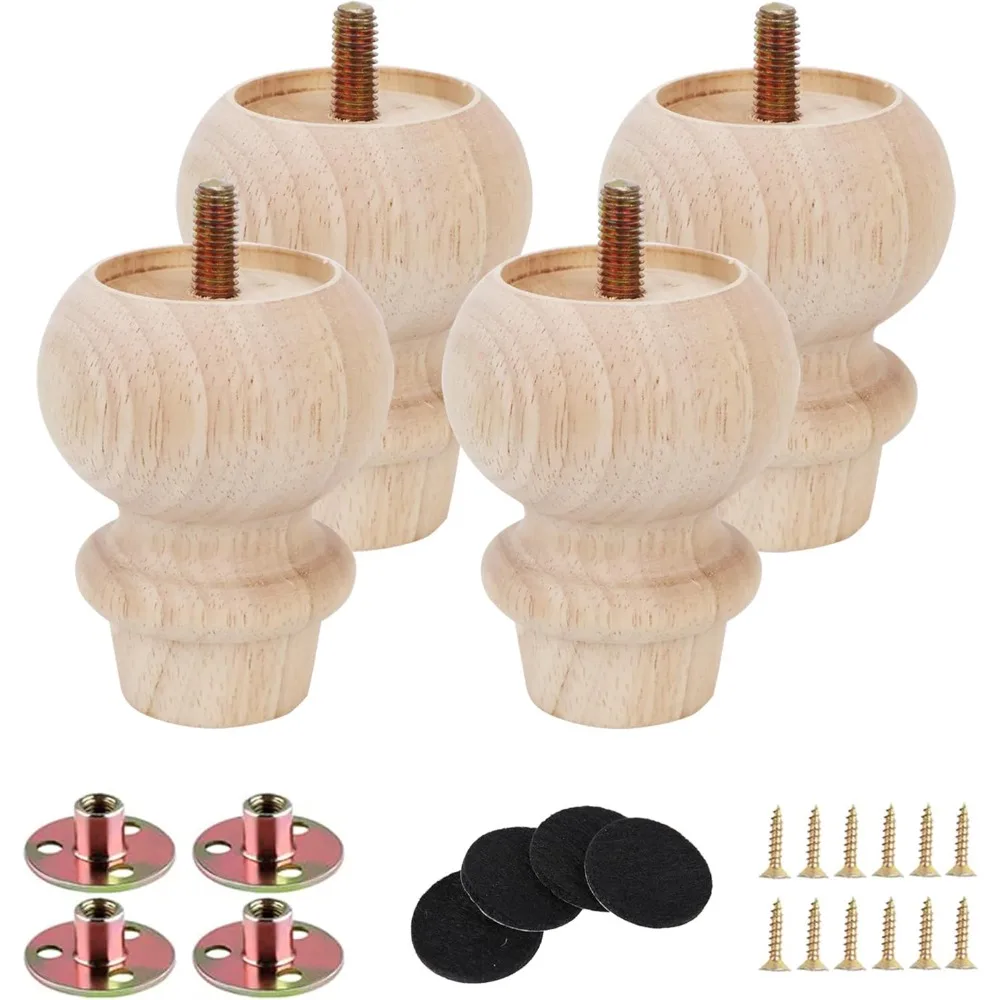 

3 Inch Wooden Unfinished Bun Feet for Dresser Legs Couch Sofa Cabinet bun feet Ottoman DIY Replacement Wood Furniture Legs for F
