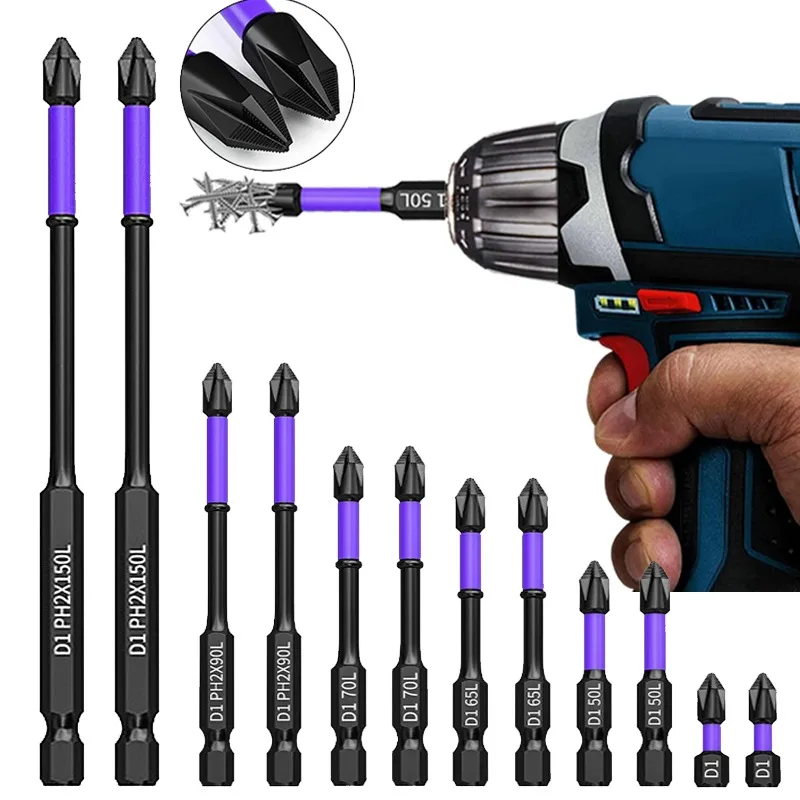 Magnetic Cross Screwdriver Bits Non-slip Electric Drill Bit Hex Shank Impact Driver Screw Batch Head for Power Tools 25mm-150mm
