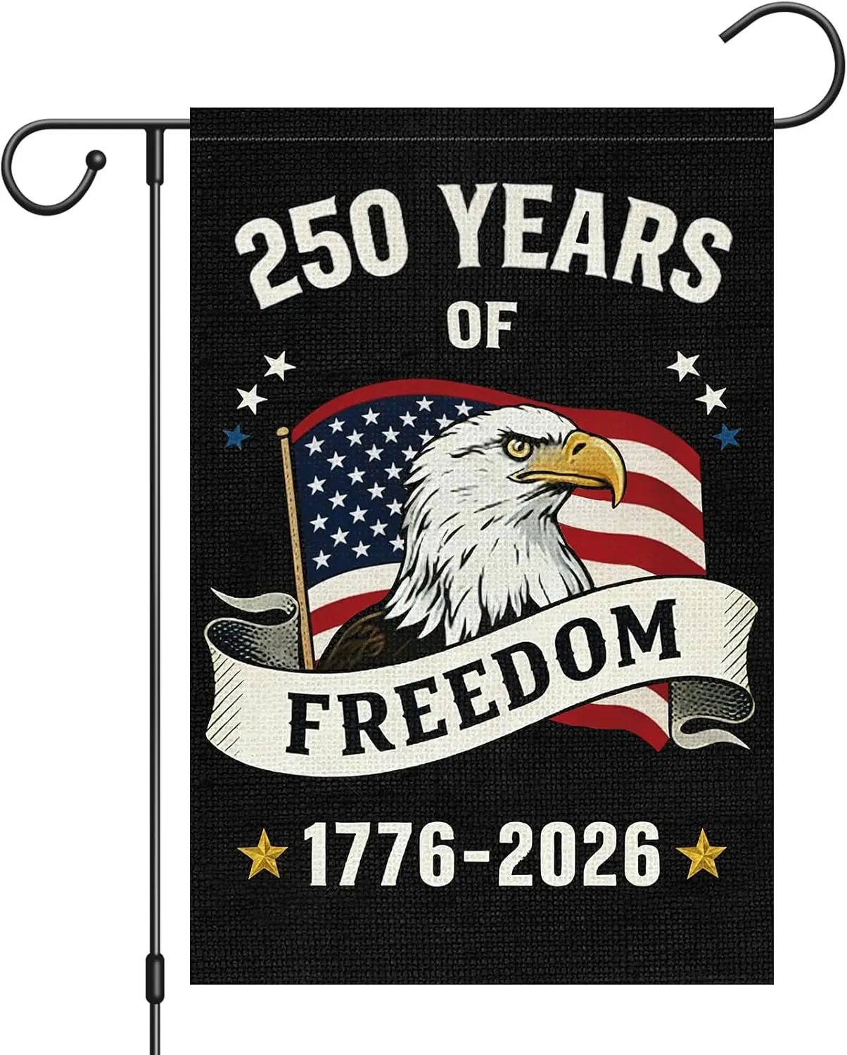 Heyfibro 250 Years of Freedom 1776-2026 Garden Flag 12x18 Double Sided Burlap, Bald Eagle American Flag Patriotic Yard Banne AAS