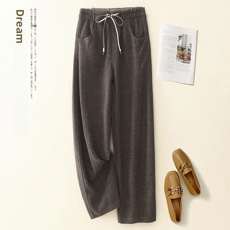 Thiened Warm Casual Pants for Women High Quali Faionable All-Match Long Trousers Autumn Winter Straight Leg Cotton Blend