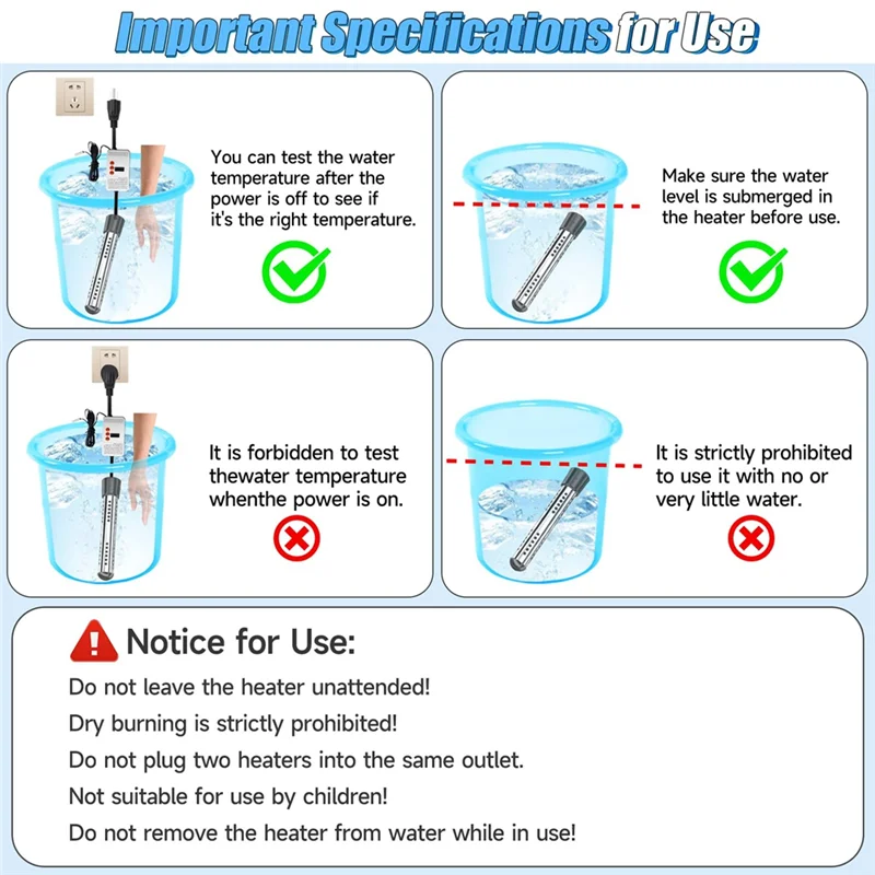 Calentador de agua de A05G-1500W, calentadores eléctricos portátiles de acero inoxidable 304, para cubos de bañera de piscina, autocaravana, Camping, enchufe estadounidense al aire libre