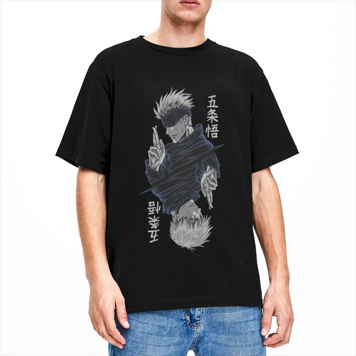 Anime Jujutsu Kaisen Gojo Satoru T Shirt Men's 100% Cotton Vintage T-Shirt Round Collar Tees Short Sleeve Tops Gift Idea