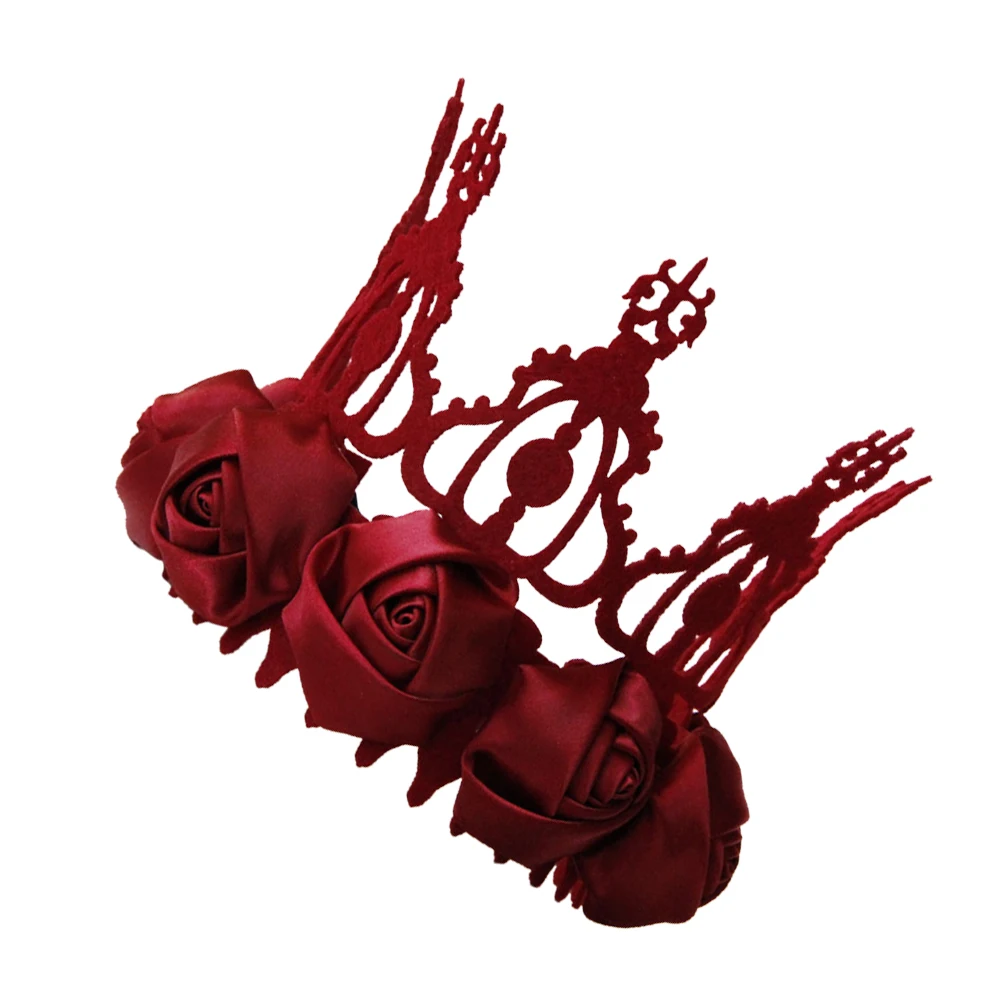 

Floral Crown Bridal Hair Wreath Prom Red Headb Wedding Headdress Felt Ribbon Flower Decor Cosplay Accessories