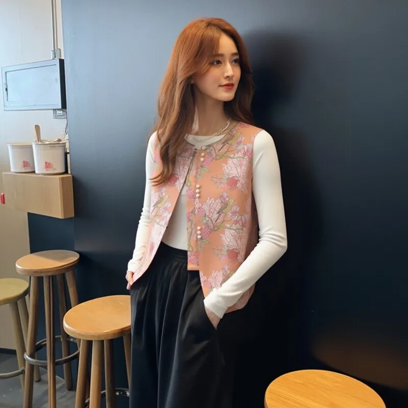 

Spring Autumn 2025 New Sle Slimming Chinese Large Size National Sle Embroidered Jaet Women's Faion Outerwear Vest Top