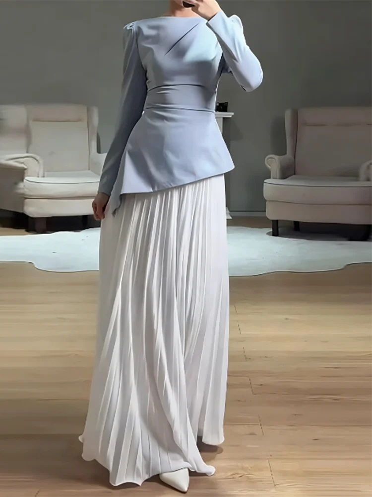 موضة المرقعة مطوي رداء فستان عادية عالية الخصر سوينغ الكرة فستان 2025 خريف جديد المرأة س الرقبة فستان سهرة بأكمام طويلة