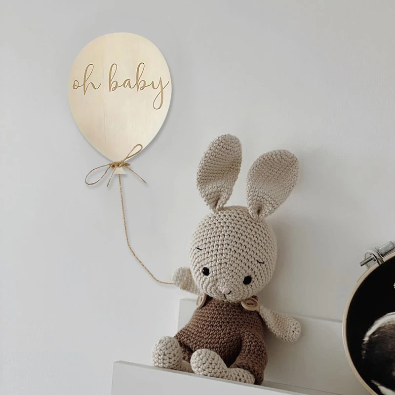 Wooden Balloon With Rope Wood Wall Sticker Wall Decor Sign Art Decor Wood Photo Prop Playroom Room Home Wall Hanging Decoration