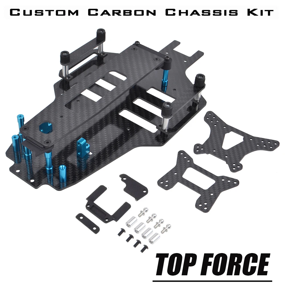 Carbon Chassis Conversion Upgrades Kit for Tamiya Top Force EVO. 2021 / Top Force 1/10 RC 4WD Buggy Car