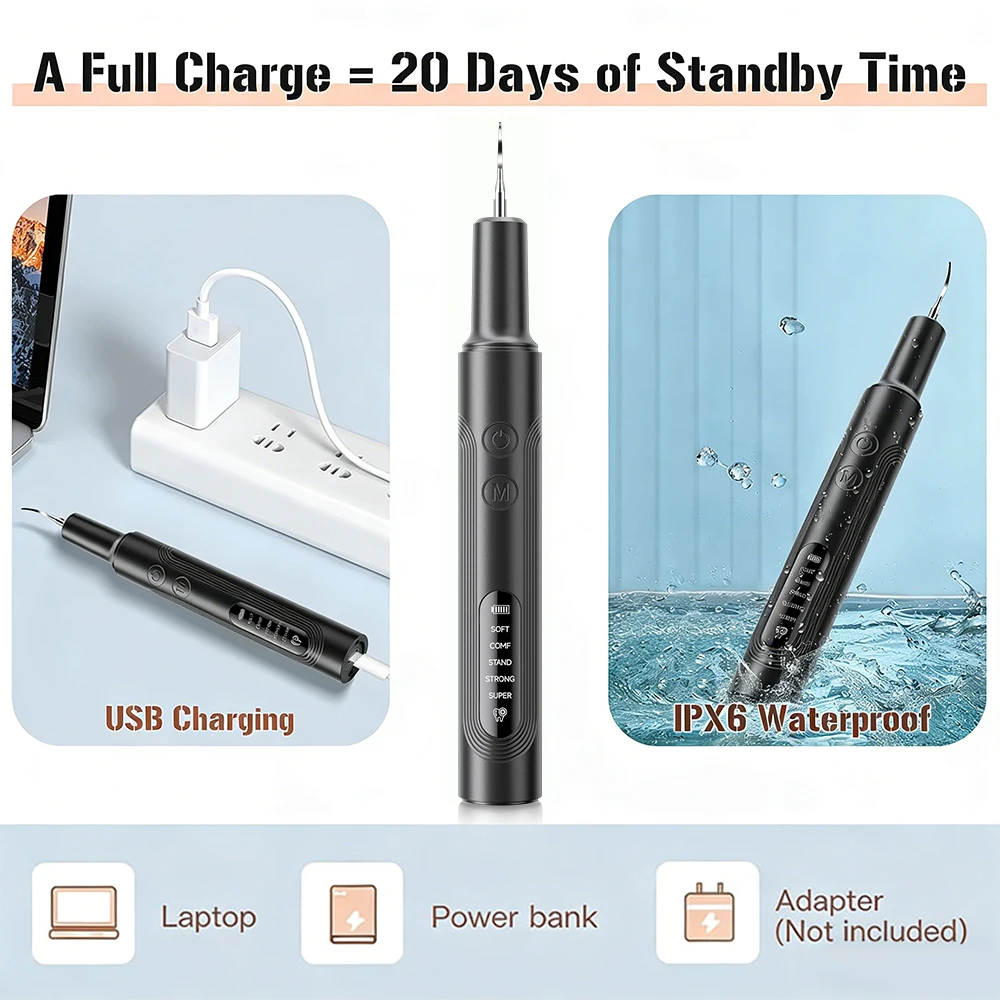 CURVY MOON T8 Portable Ultrasonic Electric Toothbrush Professional Plaque Calculus Removal Teeth Cleaning for Dental Care Clean view 5