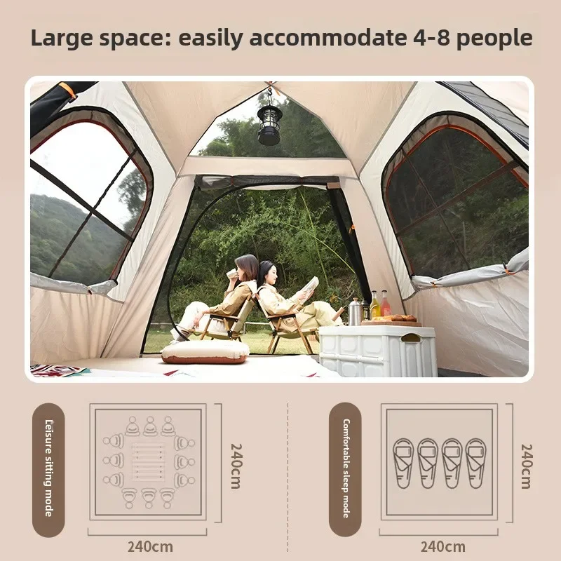 Outdoor Fully Automatic Quick-opening Two-in-one Canopy Vinyl Tent Double Doors and Double Windows 5-8 People Camping Tent