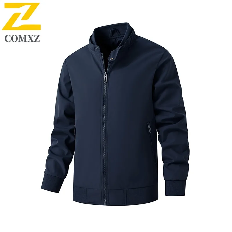 

COMXZ Men Jacket Lightweight Standing Collar Pure Color Jogging Travel Outdoor Camping Jacket Autumn Trendy Jacket with No Hood