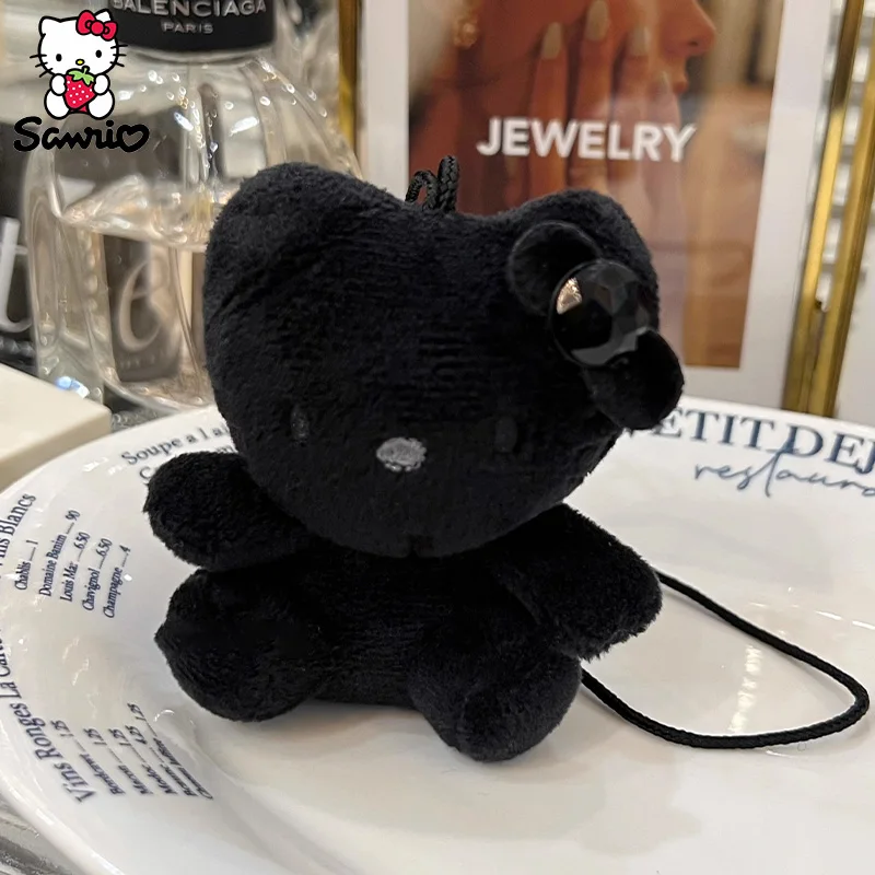 Kawaii Hello Kitty Plush Keychain Sanrio Keyring Doll Cute Black Kitty Plushie Stuffed Toy Mini Bag Pendant Wholesale Girl Gift