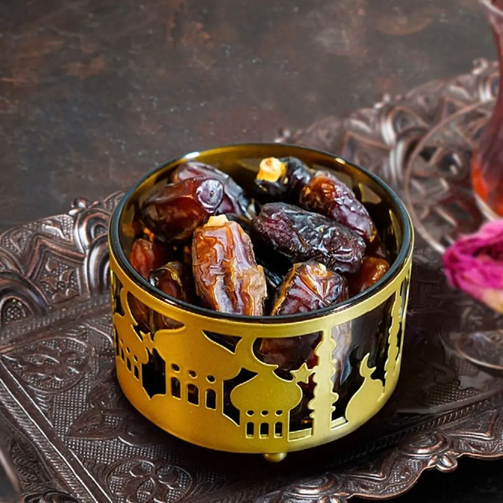 Round Metal Castle Fruit Tray Creative Muslim Iron Snack Fruit Bowl with Lid EID Mubarak Kareem Candy Dessert Tray Snacks