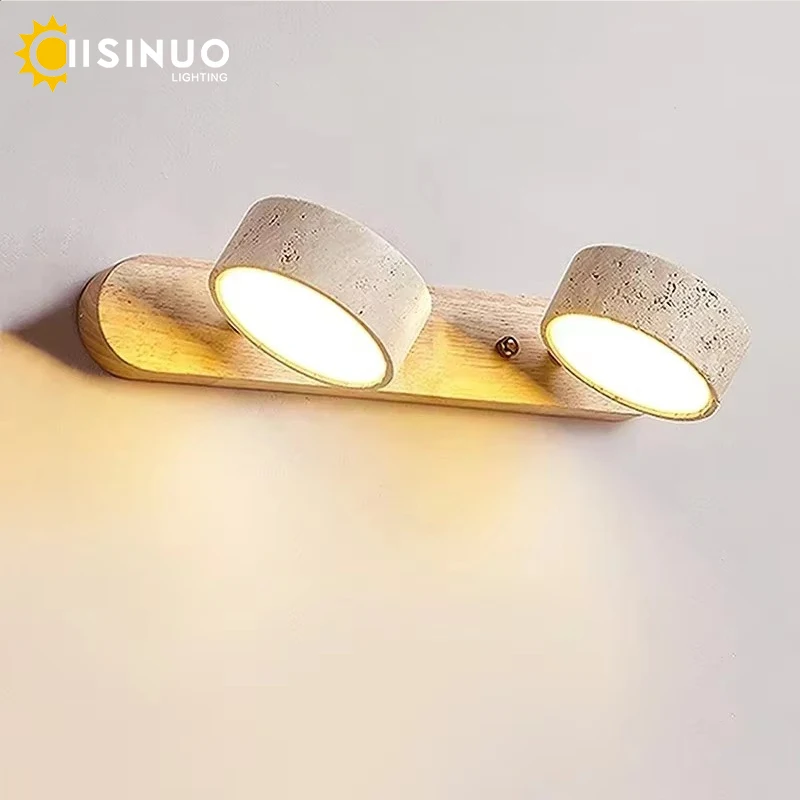 Rotatable LED Vanity Mirror Light Wabi Sabi Travertine Natural Stone Anti-Corrosion Rust-Proof Wall Lamp for Vanity Bathroom Dec