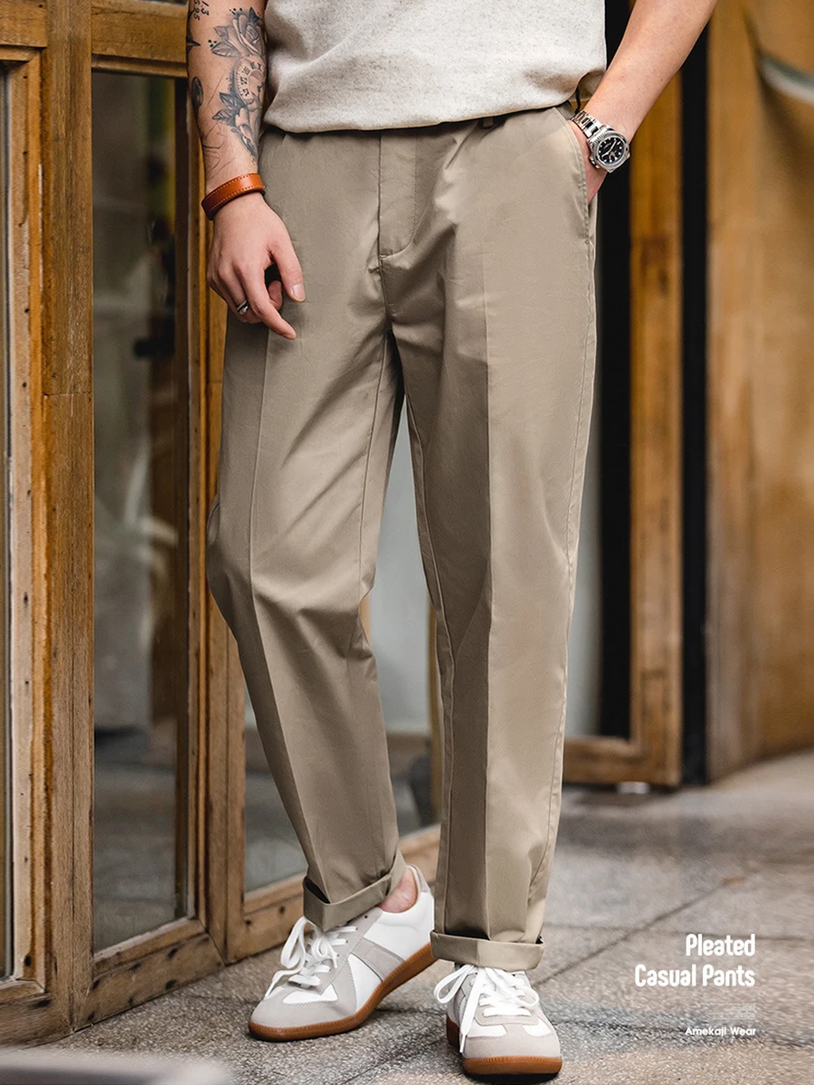 

Мужские брюки Maden American Retro Khaki: прямые, зауженные, повседневные, с эффектом драпировки, для весеннего молодежного образа