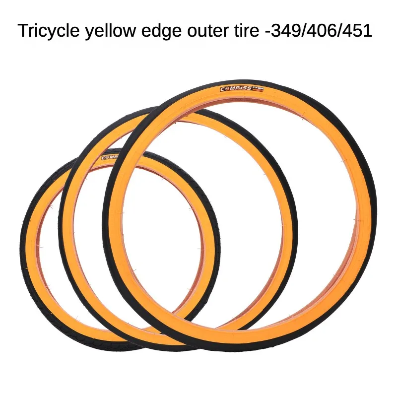 COMPASS Folding Bicycle Outer Tire 20*1.3/1.35 16*1.3 Bicycle Motocross Yellow Edge Outer Tire 349 406 20-Inch 451 RetroGym Part