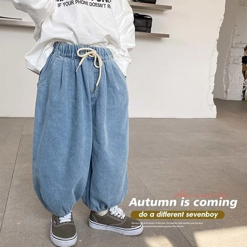 الأطفال الرجعية لينة الجينز ربيع الخريف جديد الفتيات أزياء تنوعا الضوء الأزرق السراويل الفتيان الكورية الصلبة فانوس السراويل #3