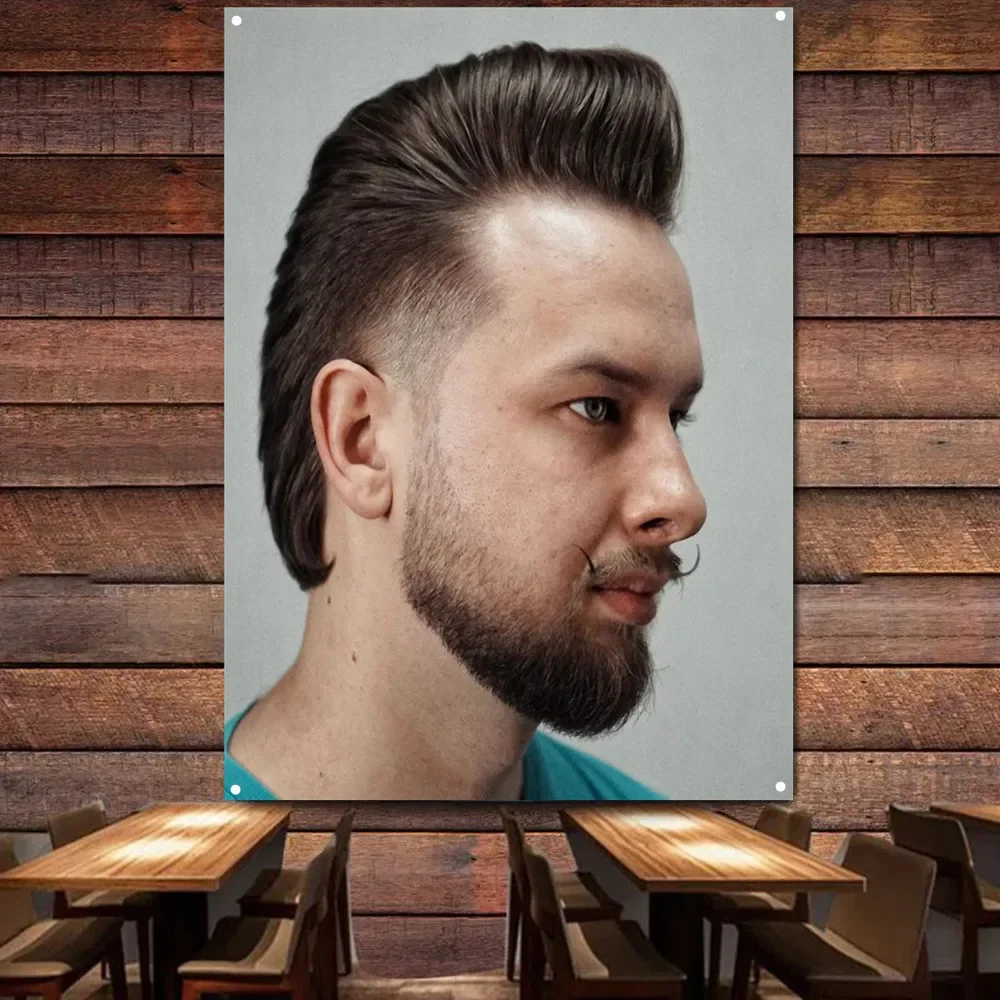 Pompadour mullet temple Hairstyle Flag Digital Printing Banner Hairstyling Poster for Barber Shop Wall Art Indoor Tapestry Decor