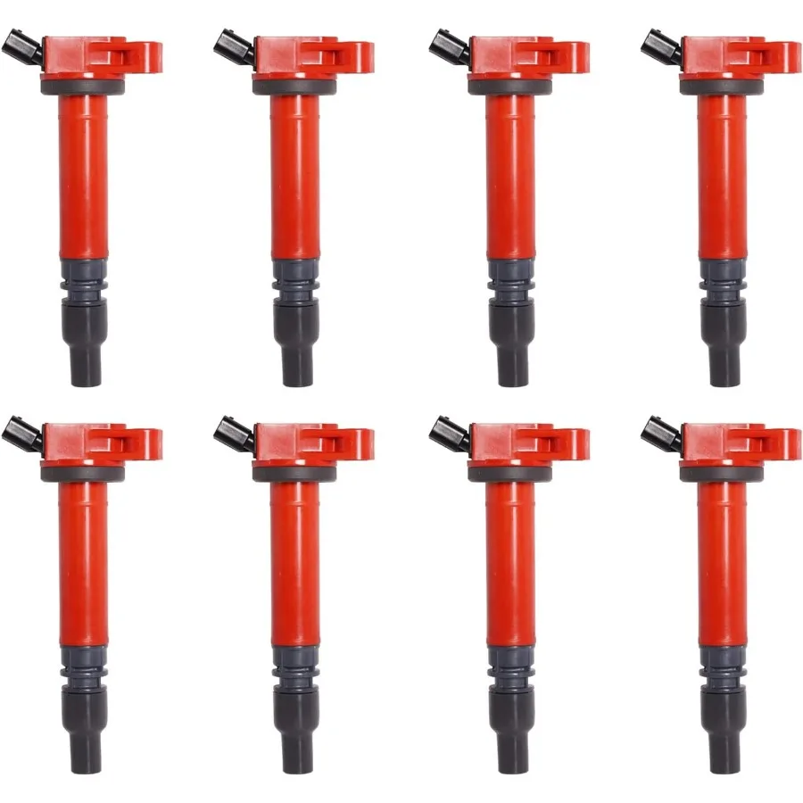 حزمة من 8 ملفات تشغيل محرك UF507 حمراء متوافقة مع محركات 4.6 لتر و5.7 لتر V8 لسيارة Toyota Sequoia Tundra Land Cruiser GX460 LS460 #1