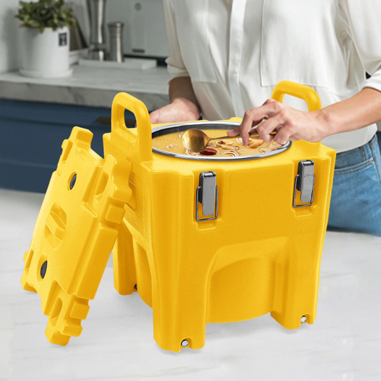 

20L Stainless Steel Insulated Food Carrier Yellow Keep Hot Cold Large Capacity Portable for Camping Outdoor Party Restaurant