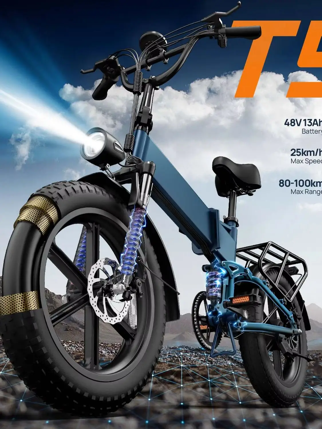 AliExpress NONE URLIFE T5 Adult E-bike 48V 13Ah Battery 20 MPH Max Speed 80-100km Max Range 1500W Foldable E-Bike 20X4.0 Inch Fat Tire Foldable and portable Electric Mountain Bike