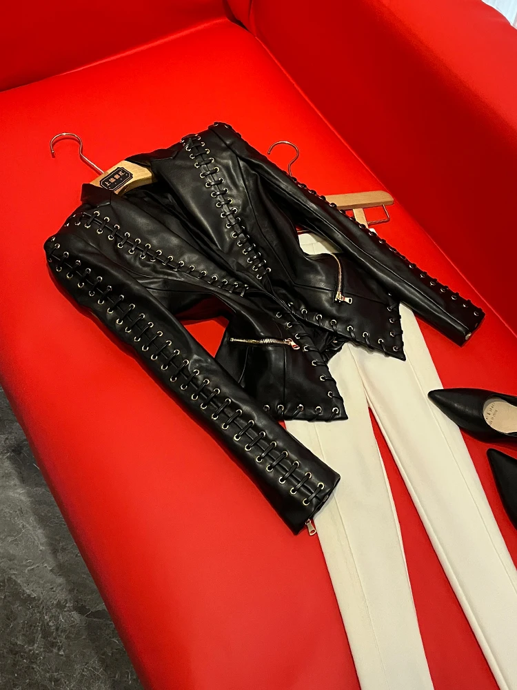  Heavyweight Rope-Bound Faionable Leather Jaet Sli Suit Jaet Outerwear A20655 for Young Women