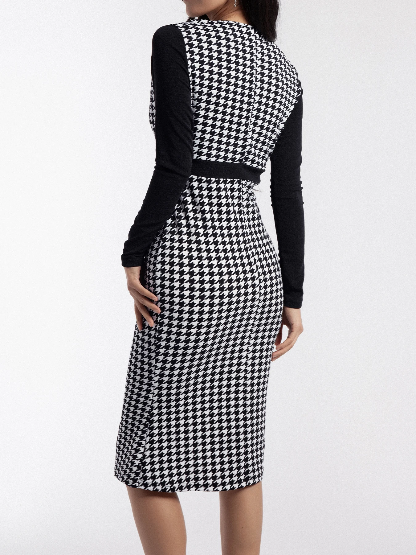 Ladies Elegant Vintage Plaid Color Block Long Dress Button Decorated Slim Fit Waist Hip Ratio Sexy Fashion Spring New Arrival