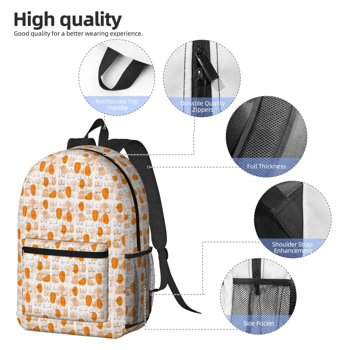Geometric Beautiful Boobs Backpack Student BookBag Kids School Bag Laptop Shoulder Bags for Men Women