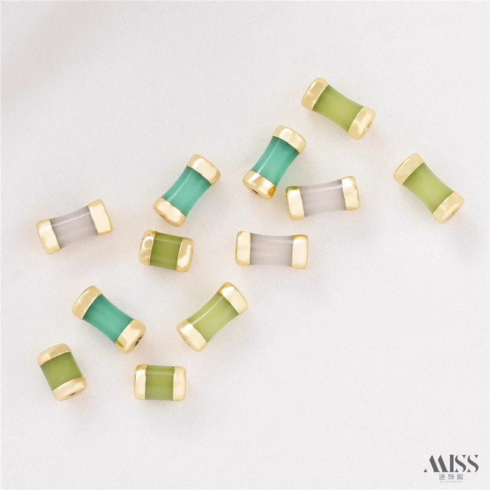 

14K Gold-wrapped Color Small Waist Bamboo Joint Bead Glazed Glass Loose Bead DIY Handmade Bracelet Necklace Jewelry Accessories
