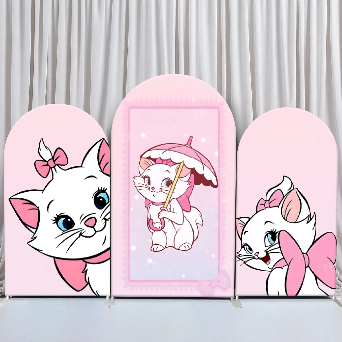 

TB Mary Cat Theme Arch Backdrop Cover Pink Bow Tie for Girls Birthday Party Decoration Photograph Background Wall Elastic Fabric