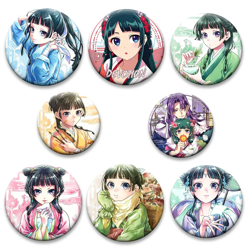 Hitorigoto Jinshi Mao Mao Cartoon Badge Exquisite Round Brooch for Backpack Accessories Gifts Anime The Apothecary Diaries Pins
