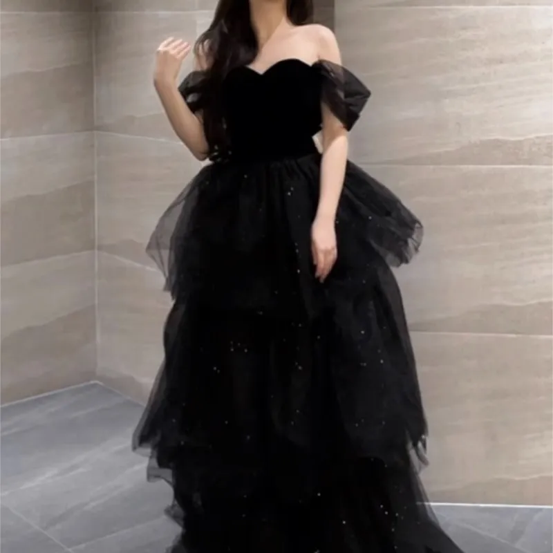 

Black Dress Light Luxury Minority Pettiskirt Host Female Art Exam Graduation Adult Ceremony Skirt