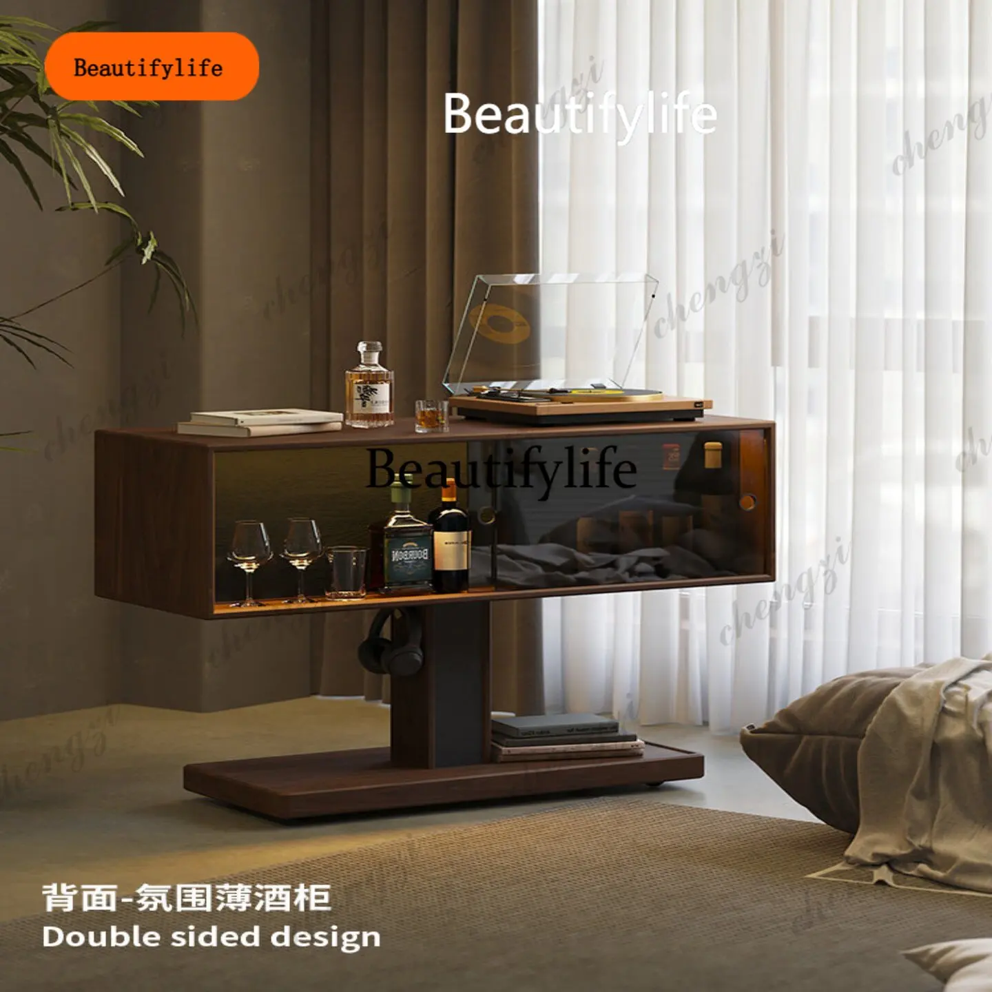 

B567 North American black walnut solid wood vinyl record cabinet living room home display cabinet