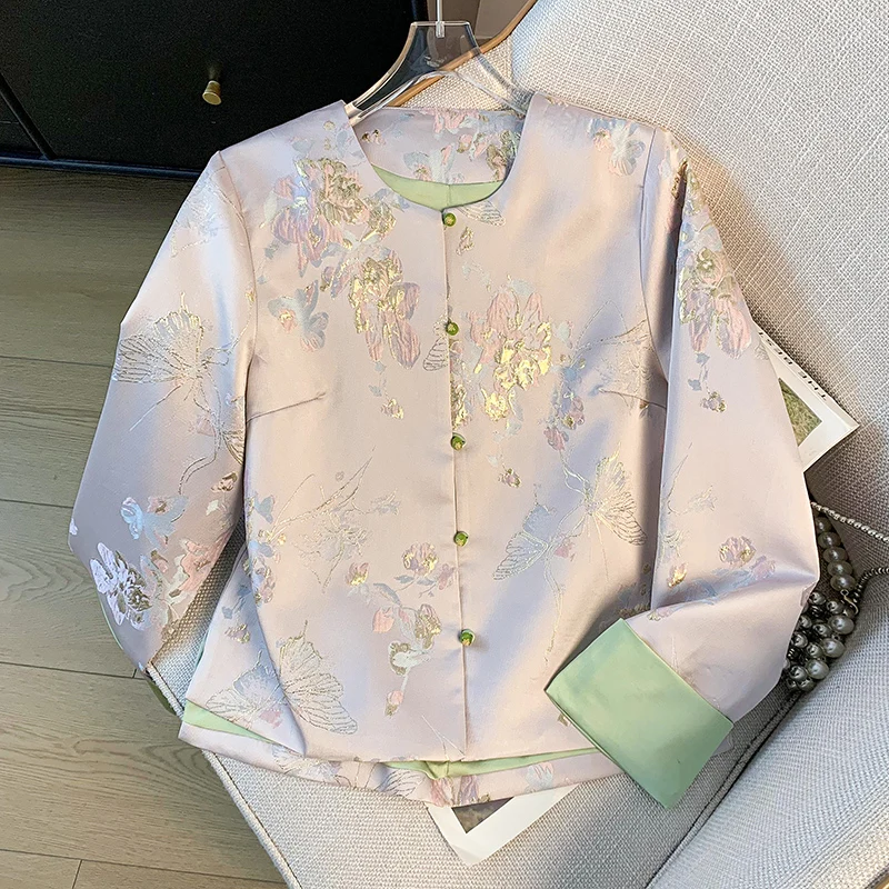 New Chinese Style Hanfu Elegant Long Sleeve Embroidered Jacket Women's Autumn Fashionable Versatile Gold Thread Heavy Embroidery