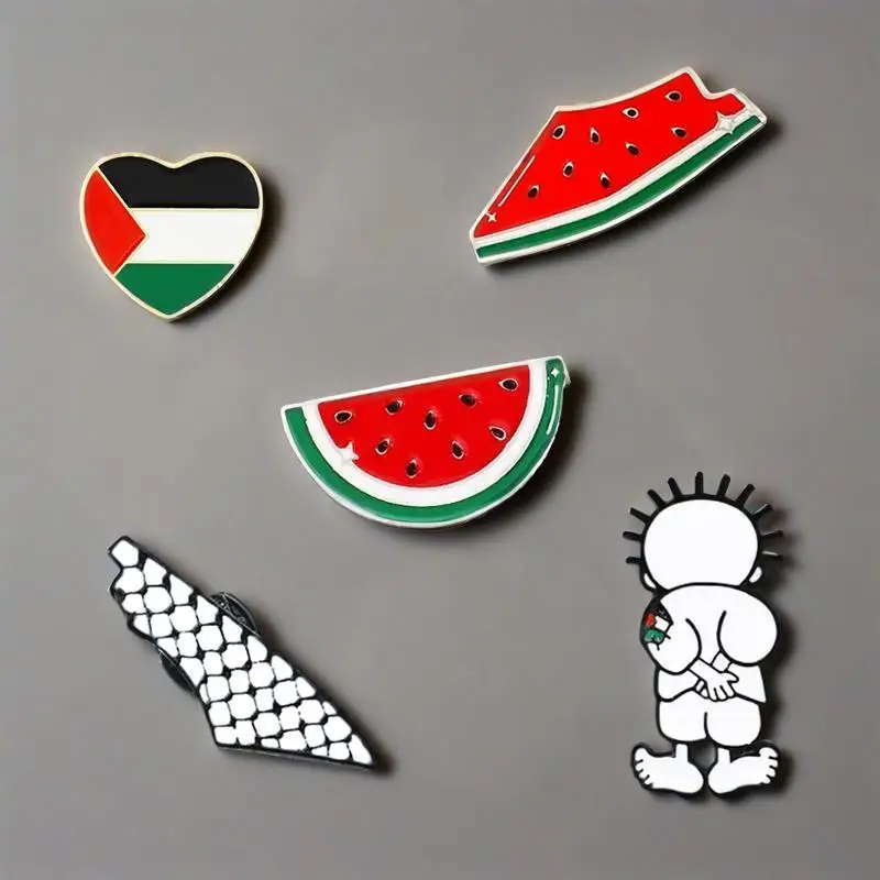 Broche de sandía de acero inoxidable esmaltado, Pin geométrico Handala, bolso de corazón para niño, insignia para mochila, joyería con dije para hombres