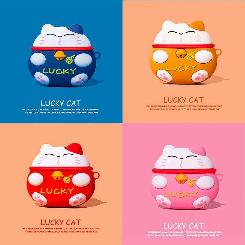 

3D Lucky Cat Cute Earphone Case for AirPods Pro 2 Cover Silicone Headphone Earbuds Protective Cover for AirPods 3 2 Case