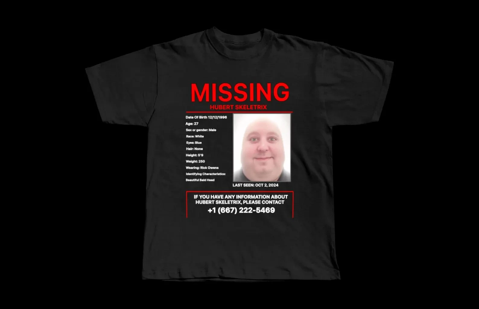 Hubert Skeletrix Missing Person Edward Skeletrix Graphic T-shirt Underground Rap Brennan Jones