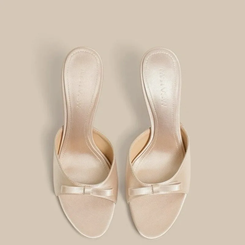 

Дизайнерские женские шлепанцы-туфли для вечеринок, модные летние туфли с открытым носком на высоком каблуке с бантом-бабочкой