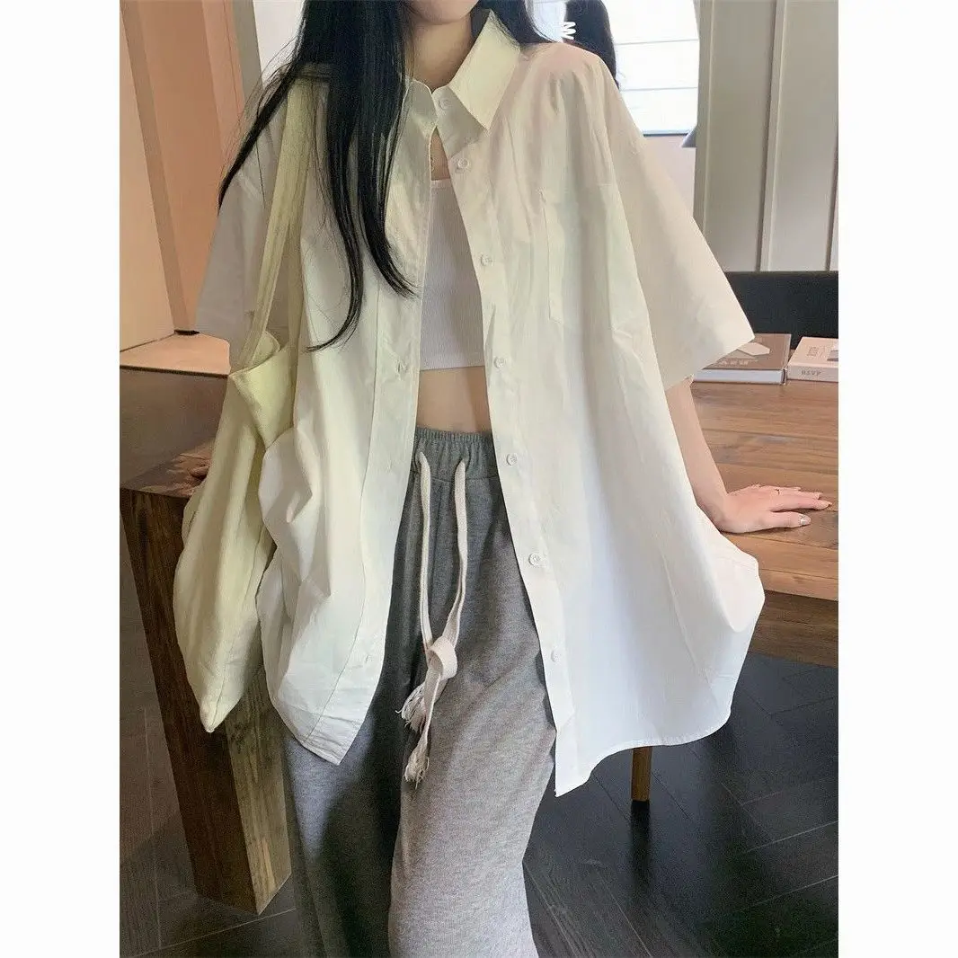 

Mesh Splicing Pintuck Bat Sleeve Short Shirts Womens Art Center Trendy Urban Student Youthful Artistic Modern Gathering