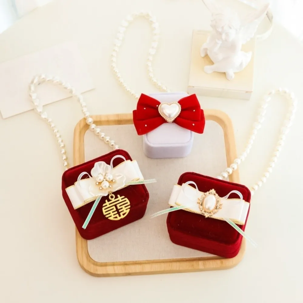 

Pearl Wedding Couples Rings Box Heart Bow Pets Collars Ring Box Flocked Anti-collision Jewelry Box Marriage Anniversary