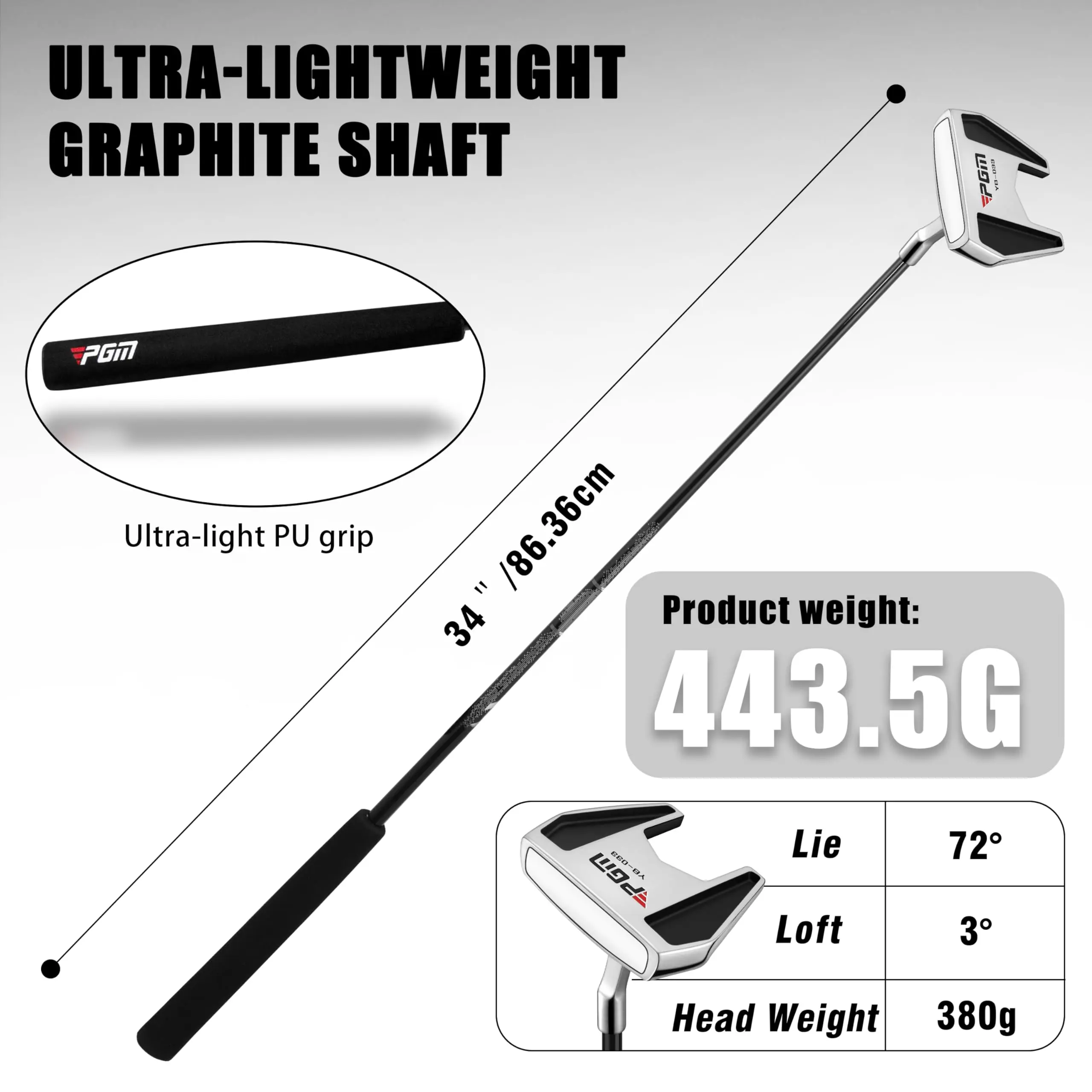 PGM Golf Putter for Men and Women - with Alignment Guide & Stepped Shaft - Low Center of Gravity for Smooth, Accurate Putts