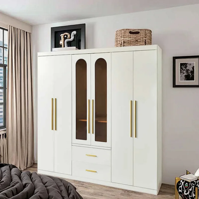 custom.Large Space 6-Door Steel Wardrobe with Brown Glass Modern Metal Closet & Drawers Living Room High Storage Hanging Fea