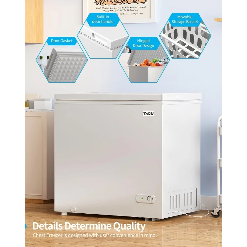 TABU 12.0 Cubic Feet Chest Freezer, Large Deep Freezer with 7 Level Adjustable Thermostat, Top-Opening Freestanding Freezer