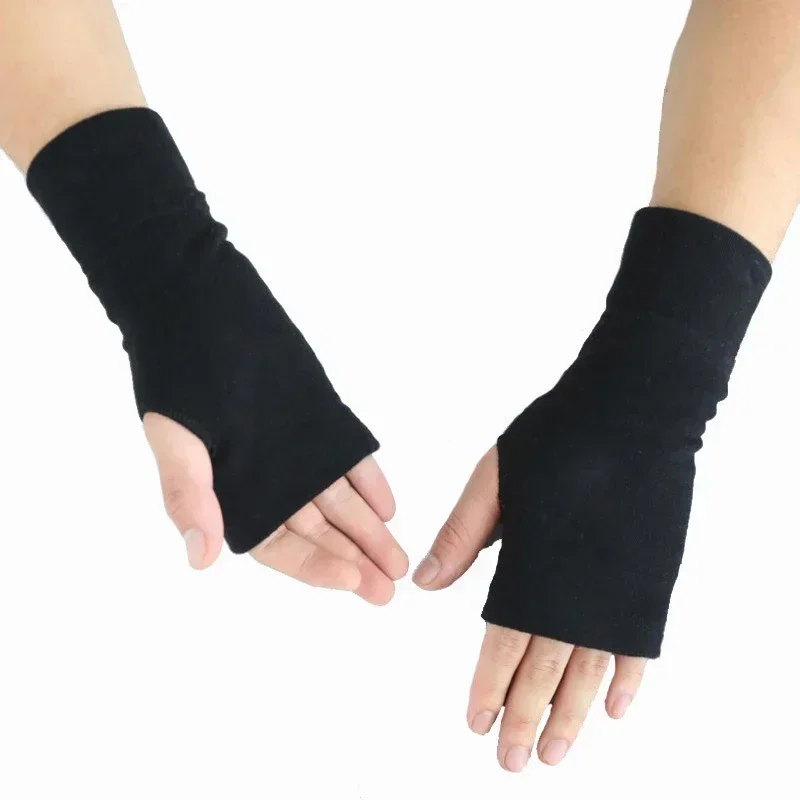 Women Black Short Fingerless Gloves Men Oversleeve Arm Warmer Unisex Sport Outdoor Gloves Elbow Mittens Stretch Winter Mittens