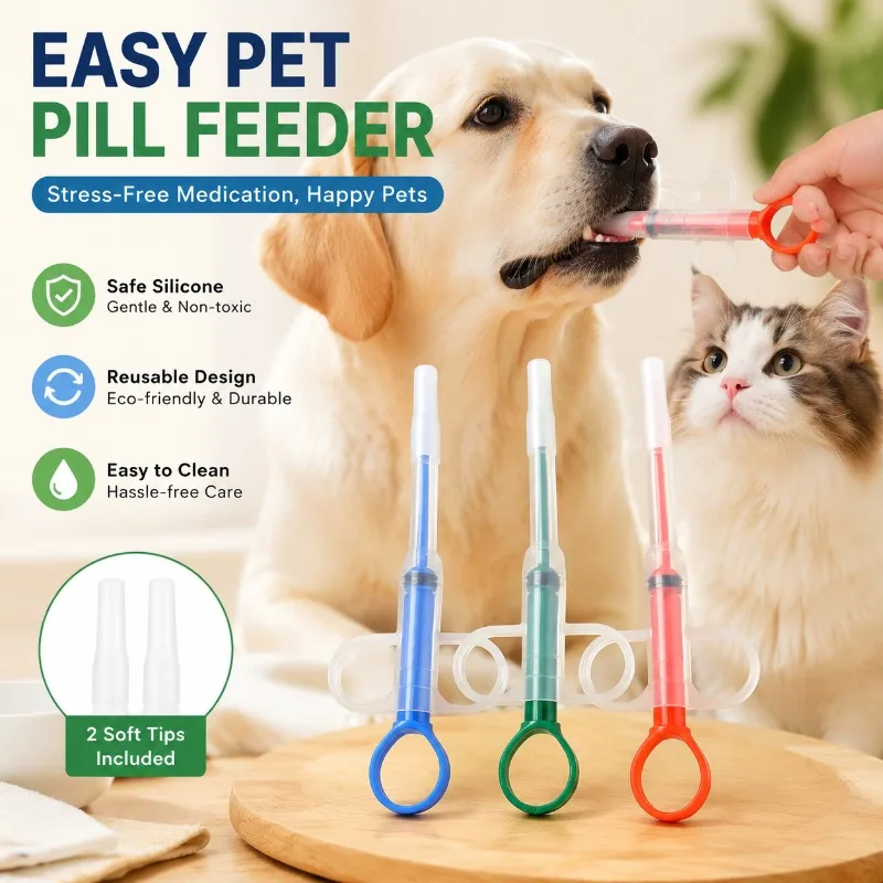 Cat Dog Pill Feeding Syringe Push Style Medicine Giving Stick Practical Pet Deworming Injector Ergonomic Design Safe Feeding