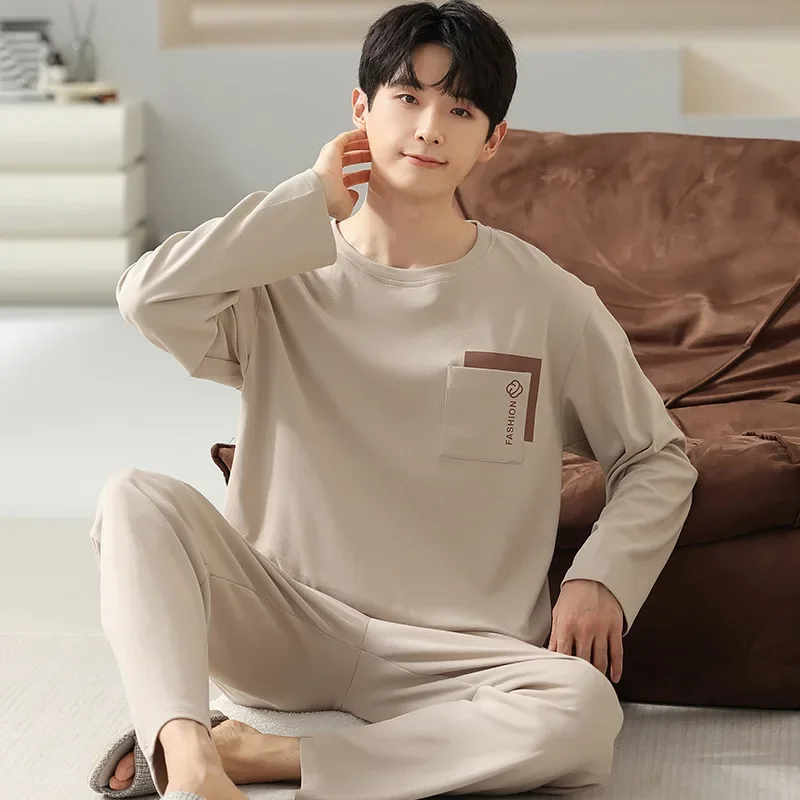 High Quality Pure Cotton Pajamas Suit Men Autumn Winter Long-sleeved Korean Version Sleepwear Male Cartoon Loose Loungewear Gent