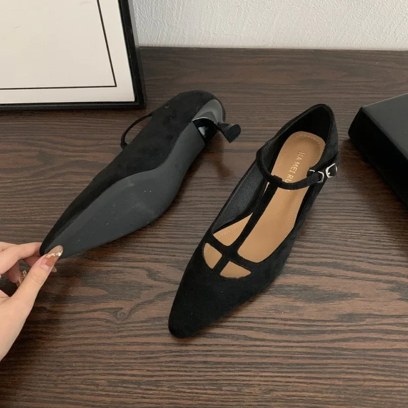 

Retro Narrow Band Pointed Toe High-heeled Woman Shoes 2024 New Fashion Buckle Low Heel Mary Jane Sandals Party Dress Pumps Shoe