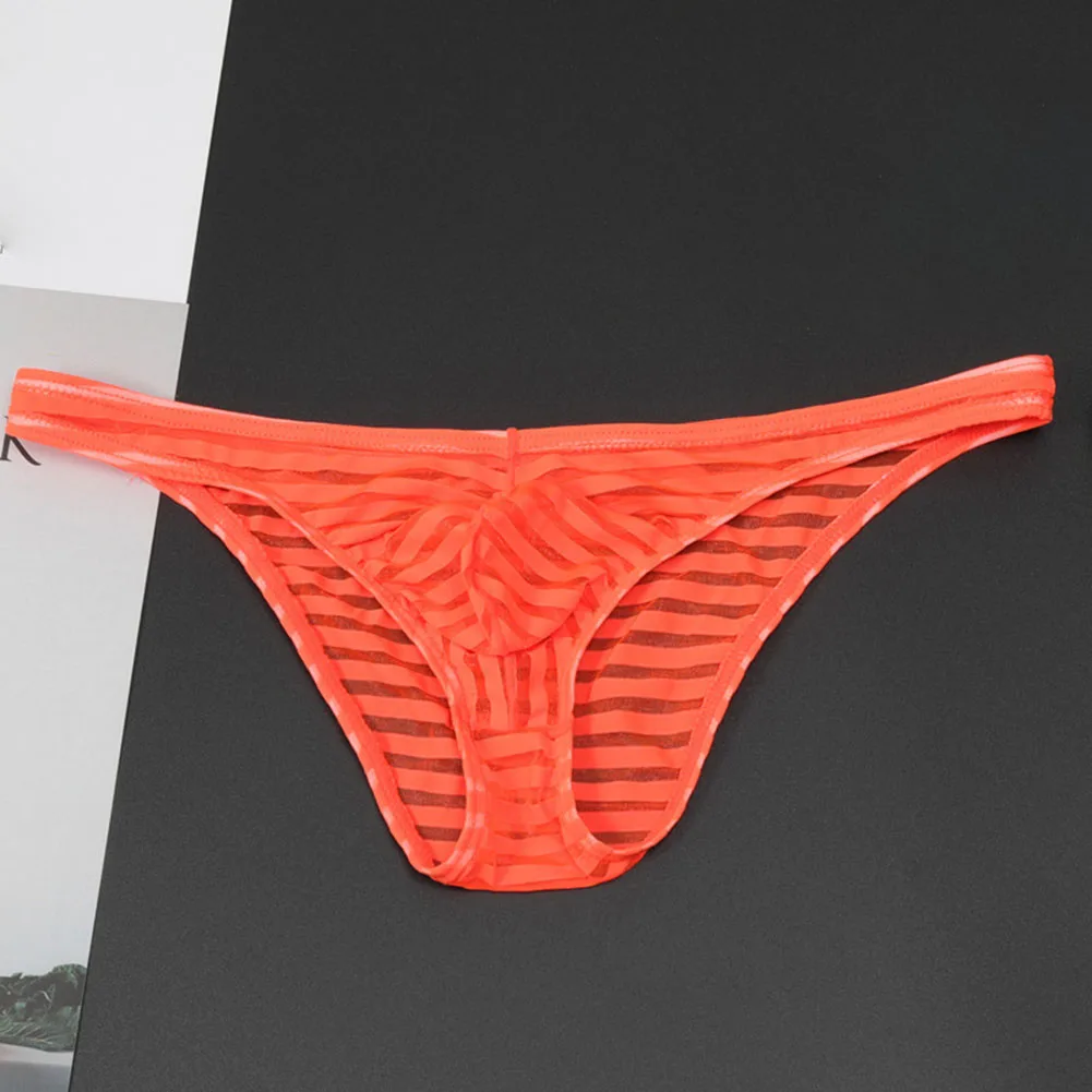 Men's Mesh Underpants with Breathable Fabric and Pouch Design Featuring Stripe Pattern Briefs for Flexible Comfort