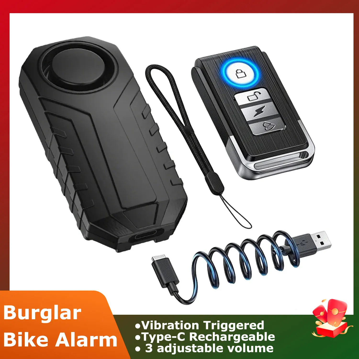 Anti Theft Burglar Bike Alarm Loud 113dB Wireless Siren Motorcycle Alarm Vibration Triggered Bike Alarm Battery Operated