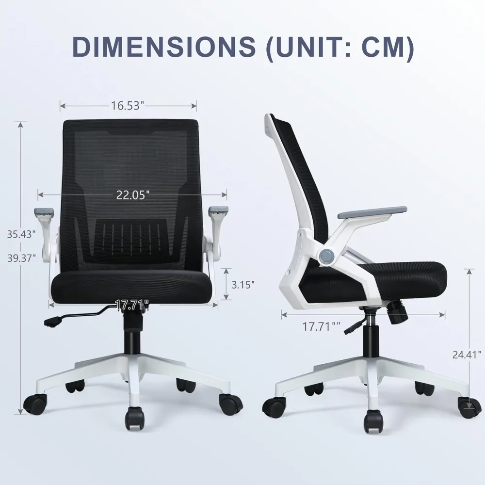COMHOMA Computer Desk Chair, Ergonomic Office Chair with Flip-up Armrests Foldable Mesh Task Chair with Wheels Adaptive Lumbar