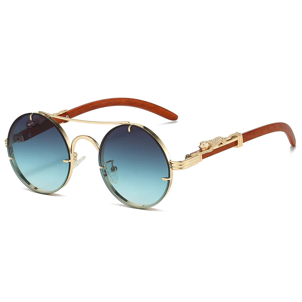 Neue Vintage Runde Sonnenbrille Für Männer Frauen Doppel Balken Leopard Kopf Modische Trendy Hohe Qualität UV Beständig Fahren Glasse – Detail 13